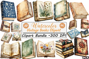 Vintage Books Clipart, an Illustration by DreamCafeArt