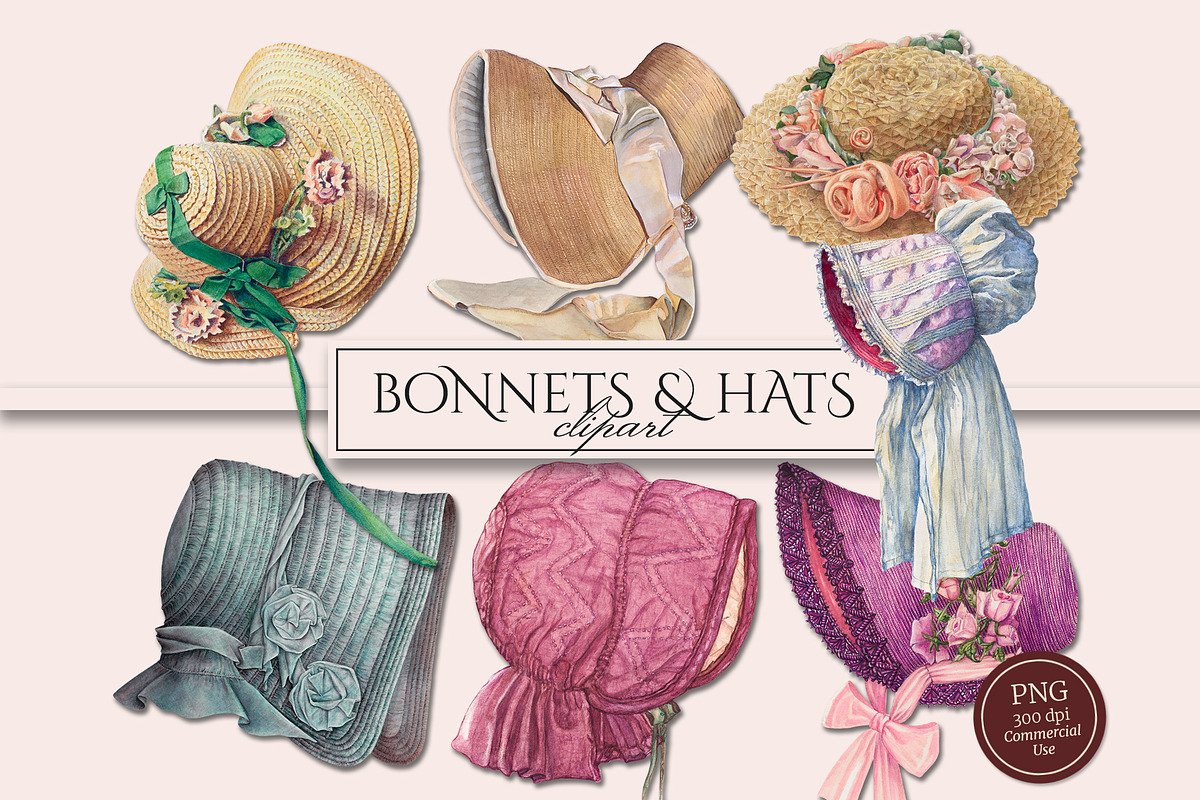 Vintage Bonnet & Hat Clipart, an Illustration by Secret Helper (Photo 1 of 9)