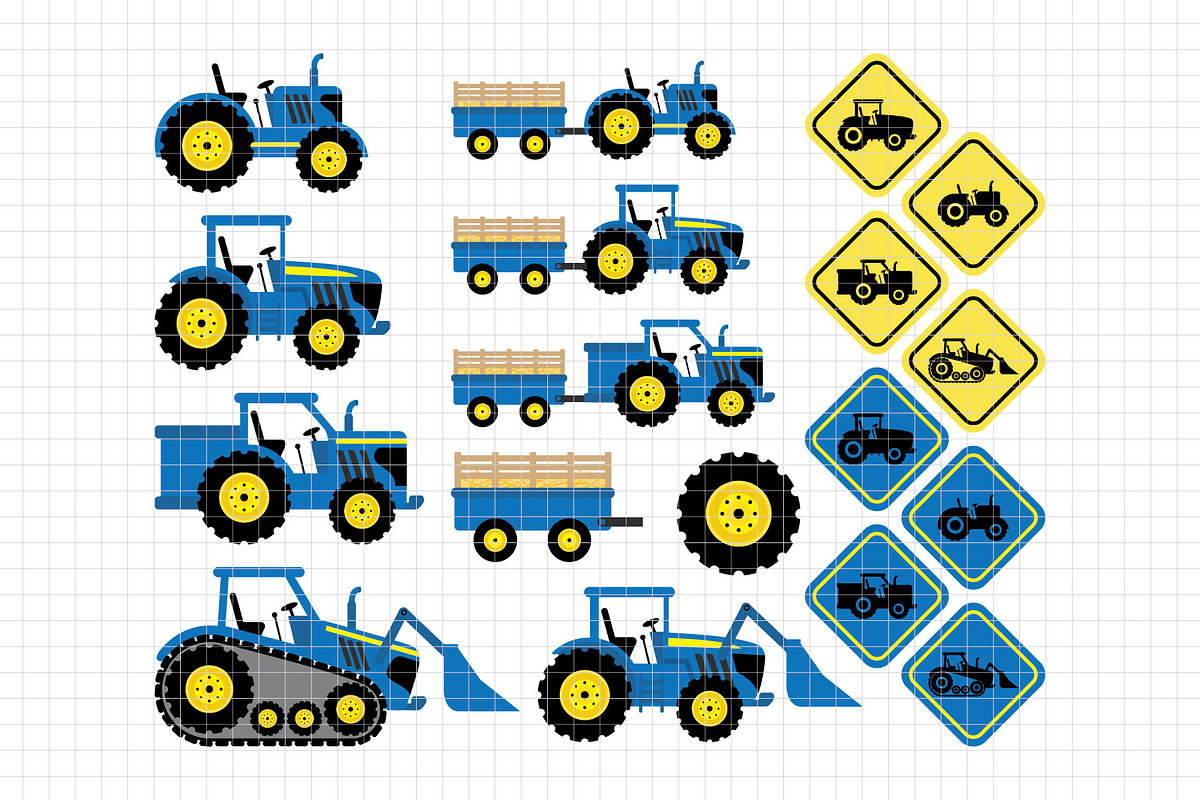 Blue Tractors Clipart (DC58), a Decorative Illustration by Printablestore
