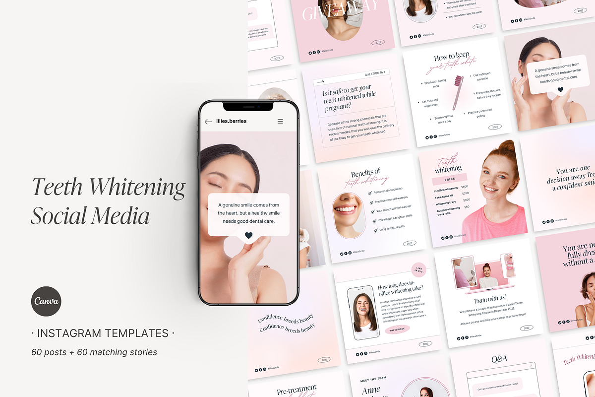 Canva Teeth Whitening templates, a Social Media Template by LiliesandBerries (Photo 1 of 22)