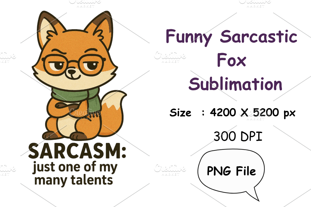 Funny Sly Fox Sublimation, an Animal Illustration by Smillyy Threads (Photo 1 of 6)