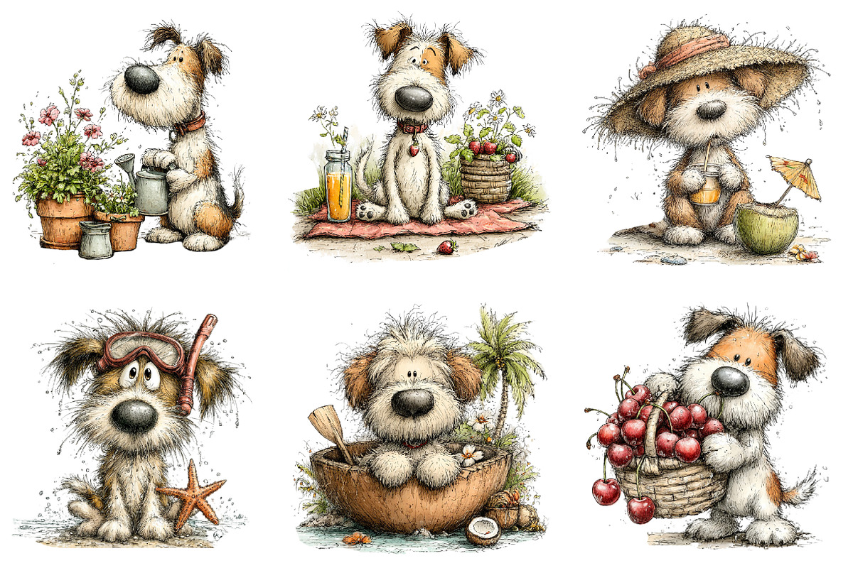 Whimsical Summer Dogs Clipart, an Illustration by Dream Creation (Photo 2 of 6)