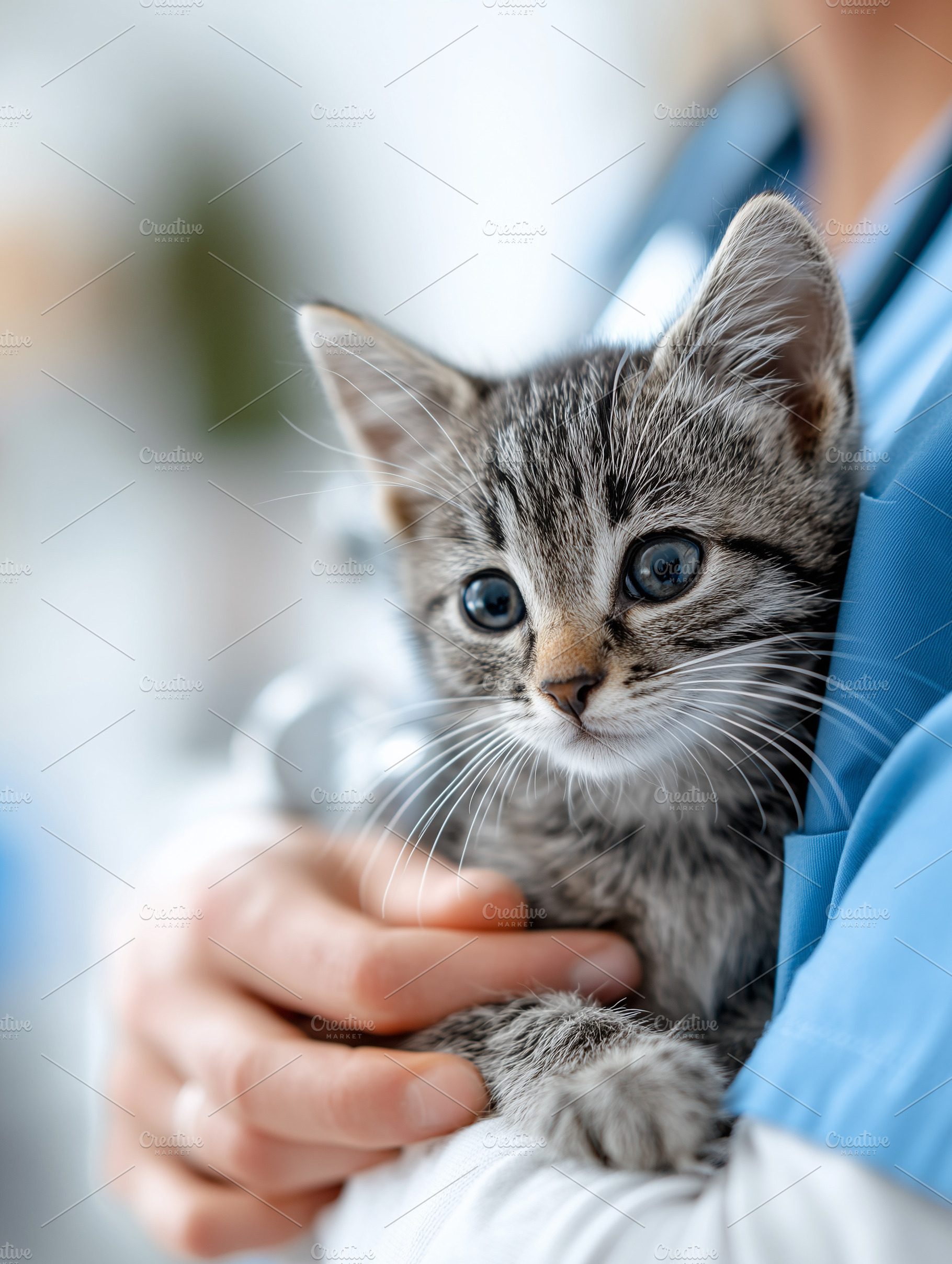 Cute tabby kitten being gently held, an Animal Photo by MistyDay