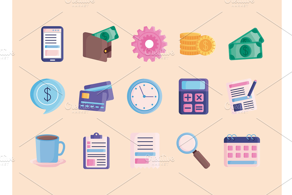 icons set budget management, an Object Illustration by studiogstock