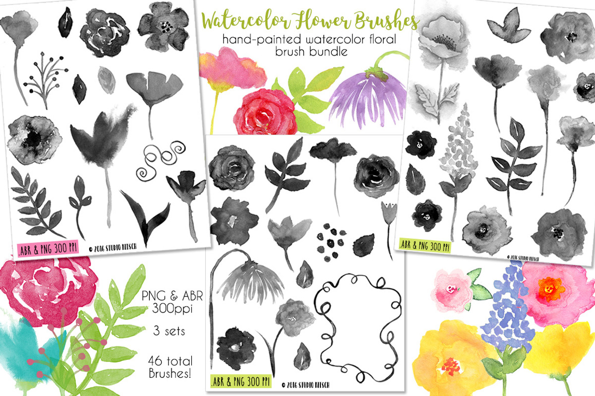 Watercolor Flower Brush Bundle