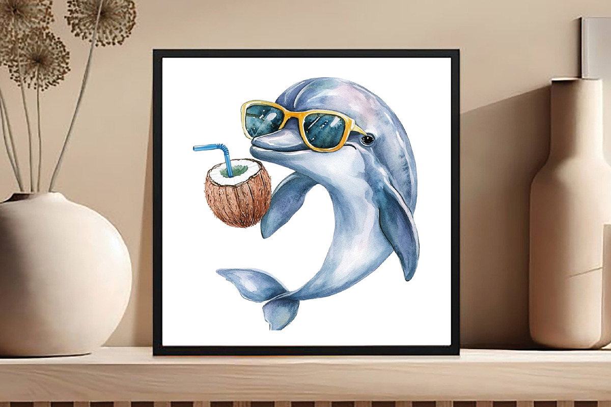 Watercolor Summer Dolphin Clipart, an Illustration by DreamCafeArt (Photo 4 of 5)