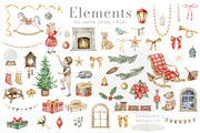 Christmas vintage watercolor clipart, an Illustration by Alisles (Thumbnail 2 of 12)