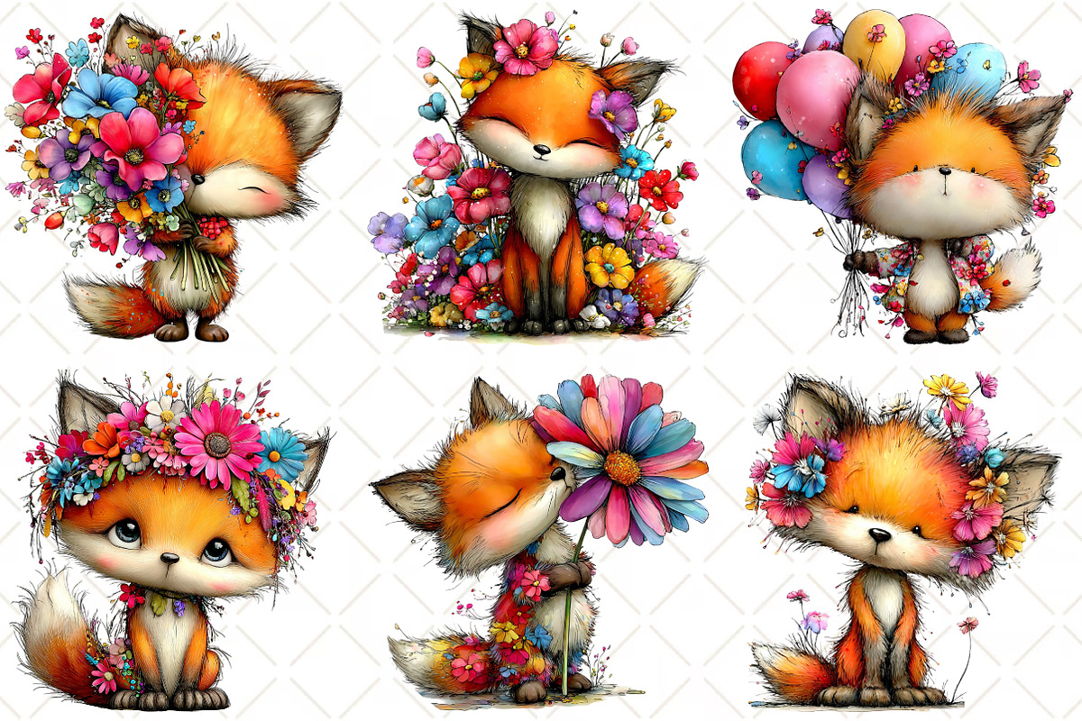 Whimsical Spring Fox Clipart, an Illustration by Black Bird Studio (Photo 3 of 5)