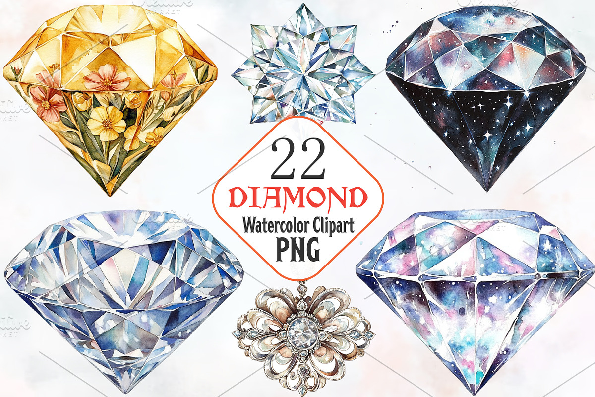 Diamond Watercolor Cliparts, a Decorative Illustration by RobertsArt (Photo 1 of 7)