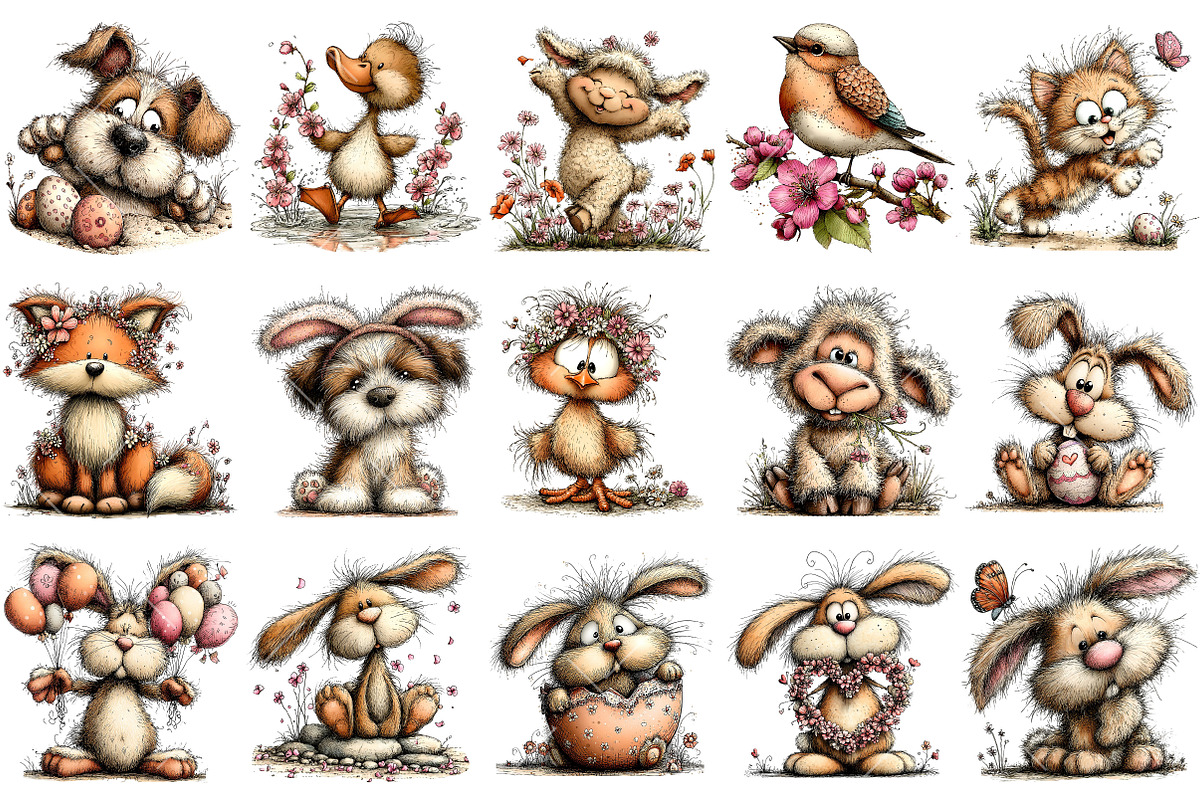 Whimsical Easter Animals Clipart, an Illustration by OK Design (Photo 3 of 6)