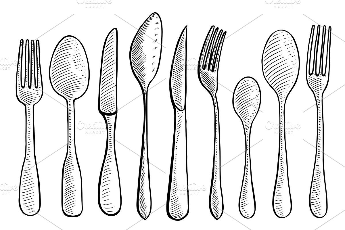 spoon and knife, a Decorative Illustration by IllustrationArtShop