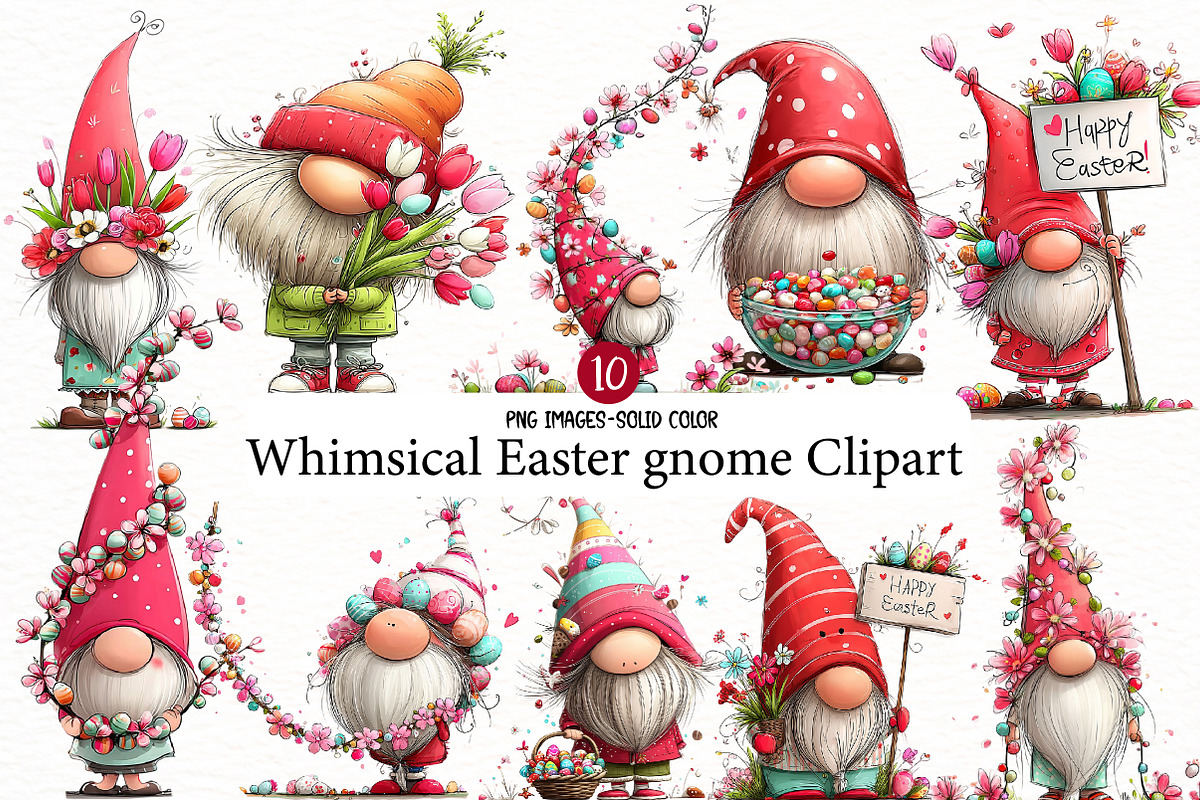 Whimsical Easter gnome Clipart, an Illustration by Designworld (Photo 1 of 7)