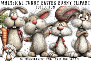 Whimsical Funny Easter Bunny Clipart, an Illustration by OK Design