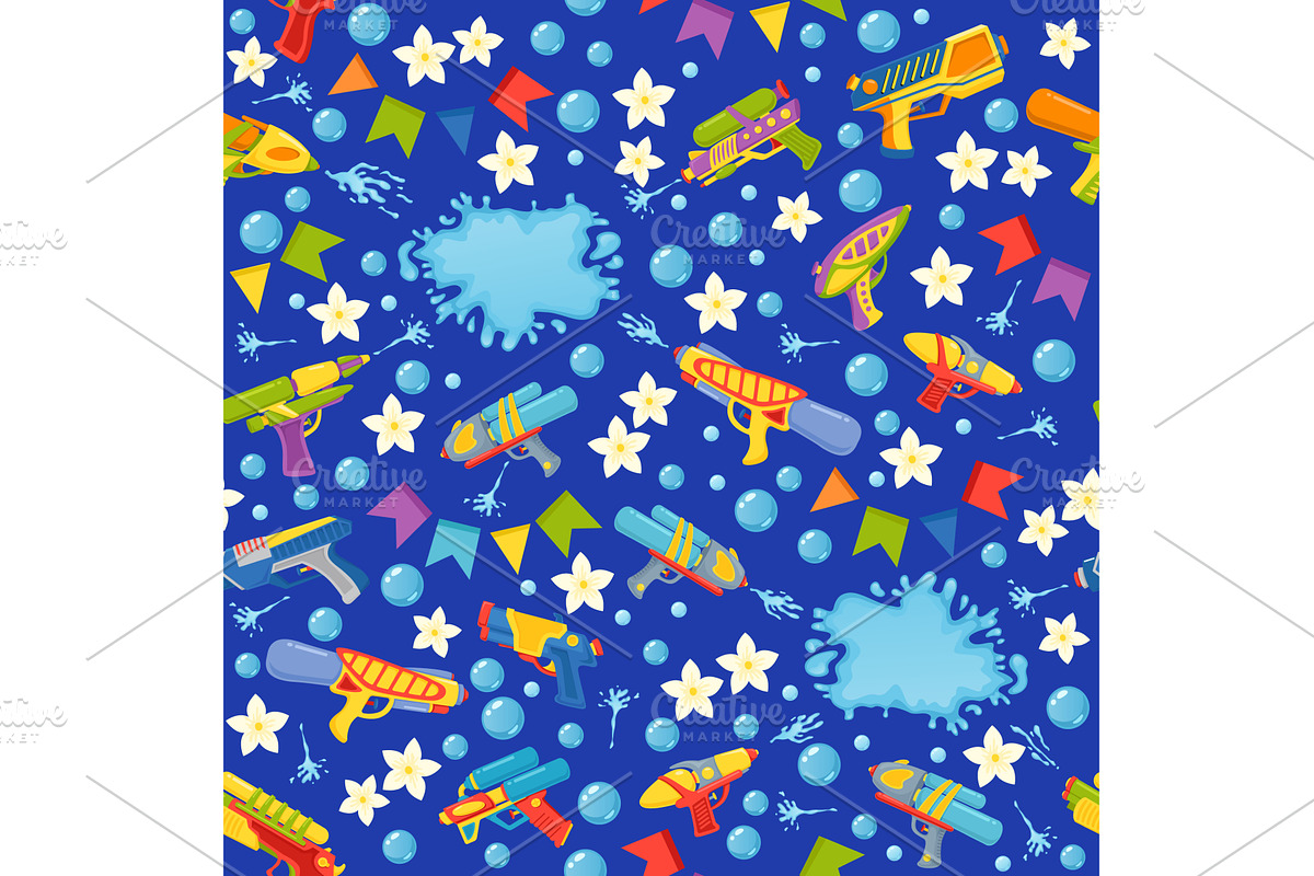 Water guns seamless pattern. Plastic, an Illustration by Vectorbuum