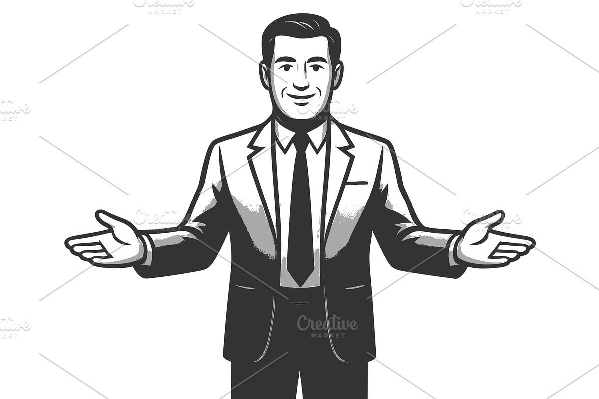 Welcoming Businessman with Open Arms, a Person Illustration by AlexArt
