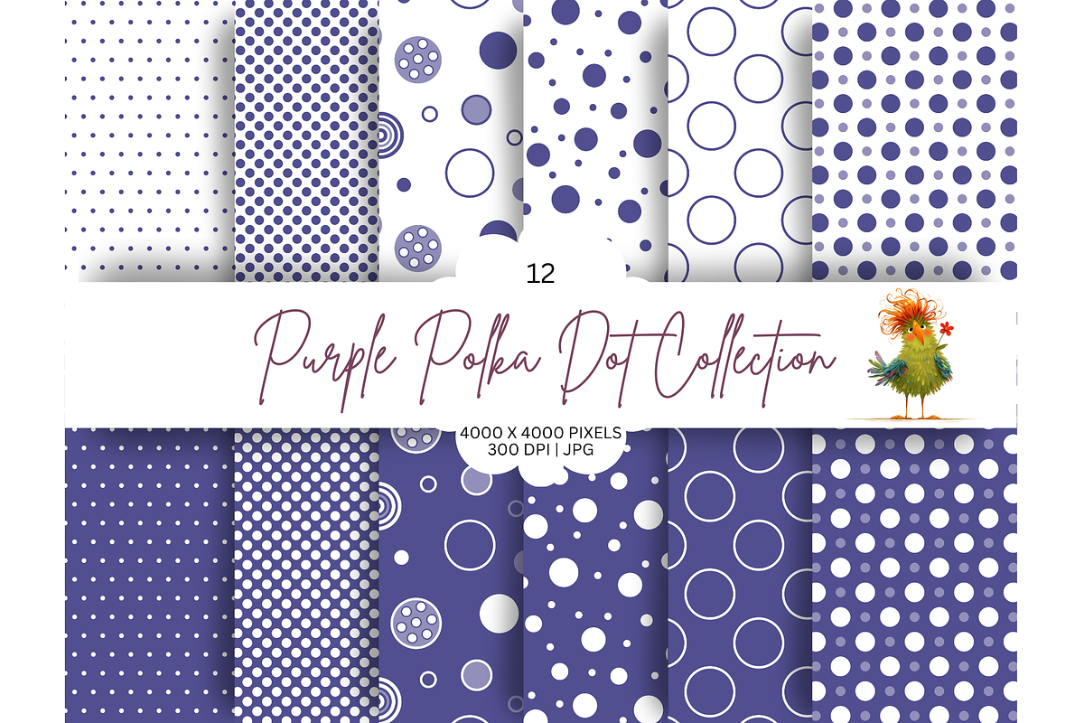 Purple Polka Dot Seamless Design Set, a Pattern Graphic by Earley Bird Design Studio (Photo 1 of 8)