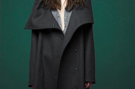 Fashion model woman coat and hat urban style pose on color background in, a Beauty & Fashion Photo by Serovphoto