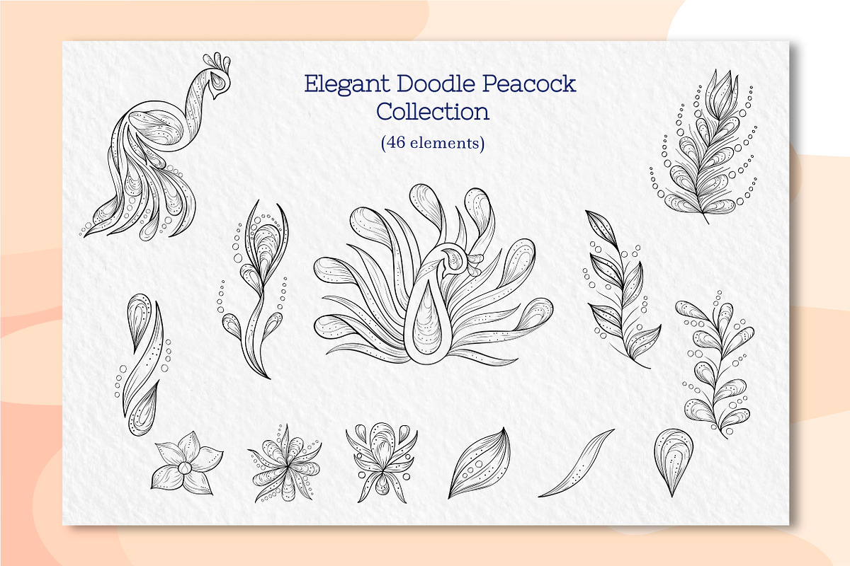 Elegant Doodle Peacock Collection, an Animal Illustration by Tatyana_Zenartist (Photo 3 of 11)