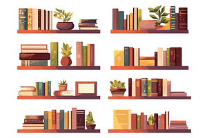 cartoon set of bookshelves with, an Education Illustration by LadadikArt