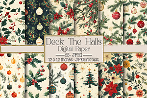 Deck the Halls Christmas Pattern, an Illustration by DreamPrint404