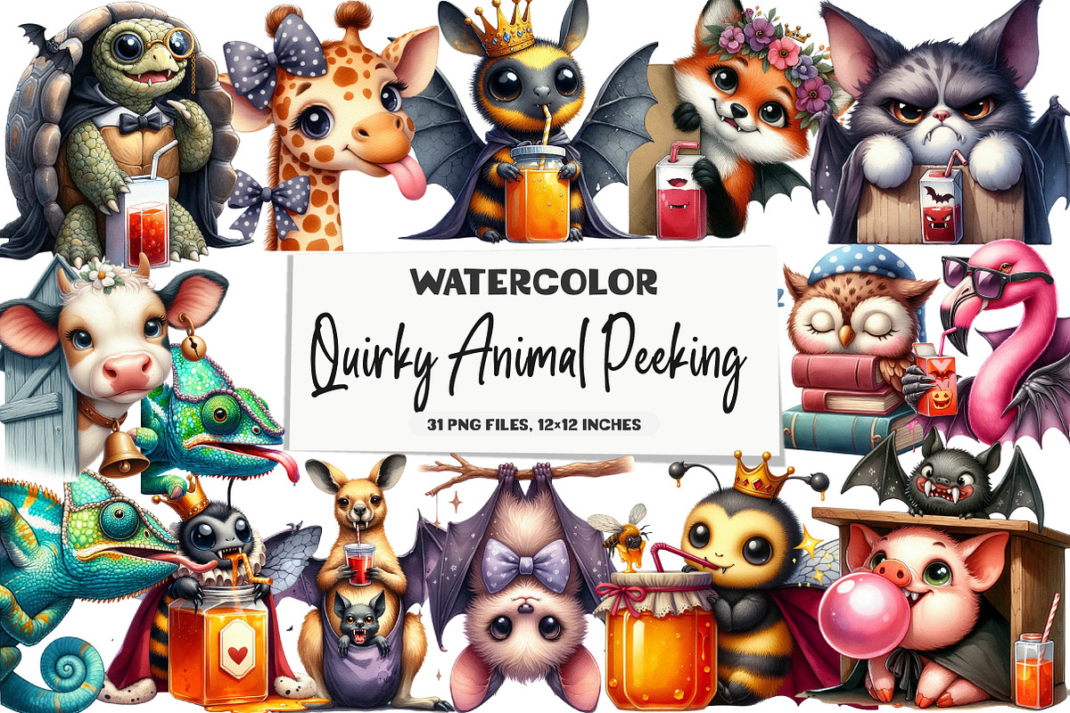 Quirky Animal Peeking Clipart, an Illustration by DreamArtGraphic (Photo 1 of 4)