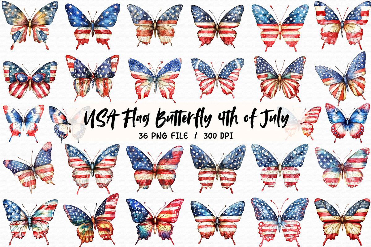 USA Flag Butterfly 4th of July Clipa, an Illustration by Libby Wishes (Photo 1 of 7)