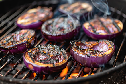 Close up of food sizzling on a hot g, a Photo by Iftikhar Alam