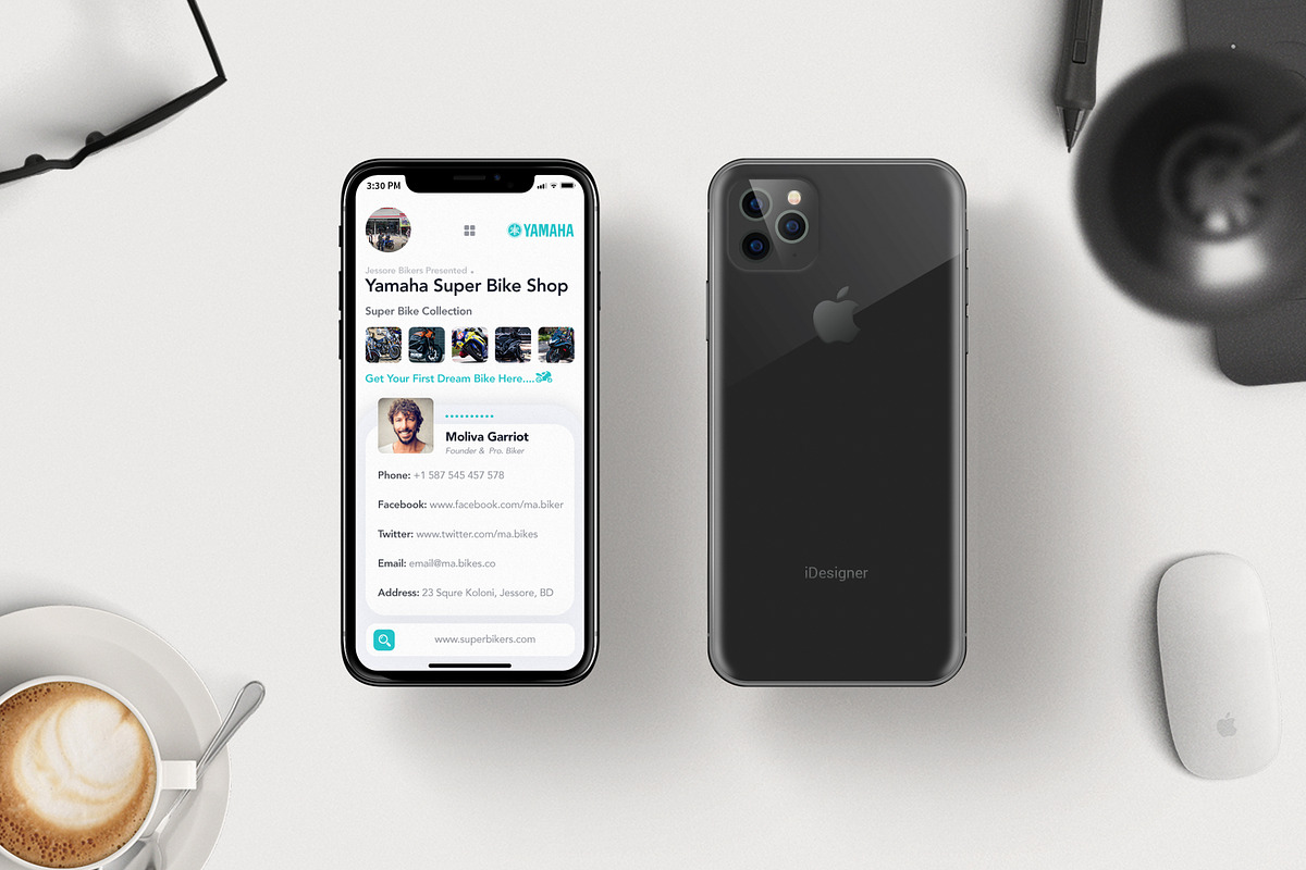 iPhone 11 Pro Business Card (Bike), a Business Card Template by TheFeture