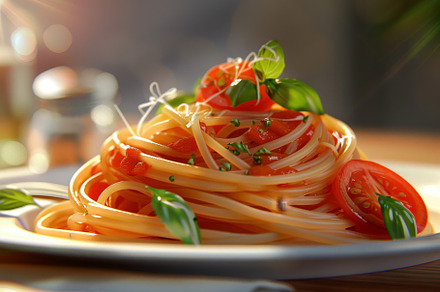 Whole grain spaghetti topped with ri, a Photo by Iftikhar Alam