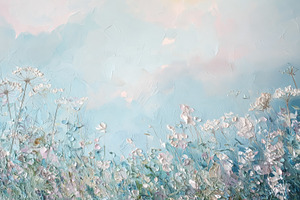 Impressionistic fine art painting depicting delicate white and pastel wildflowe, a Seasonal Illustration by Studio ANNA