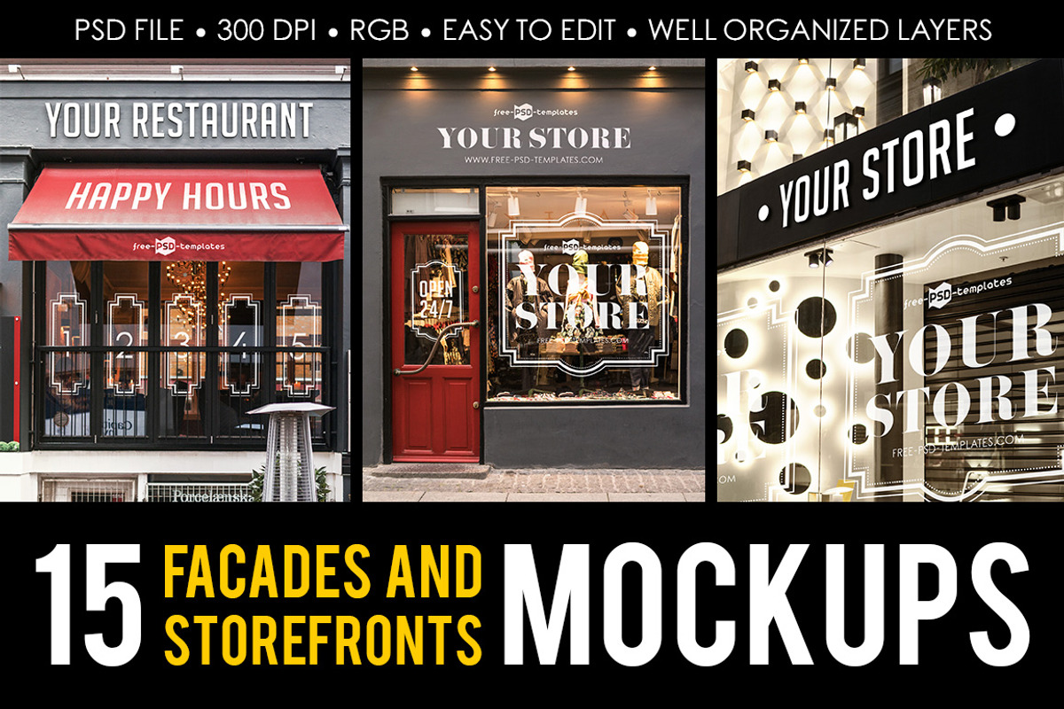 15 Facades and StoreFronts MockUps, a Product Mockup by Free-PSD-Templates (Photo 1 of 7)