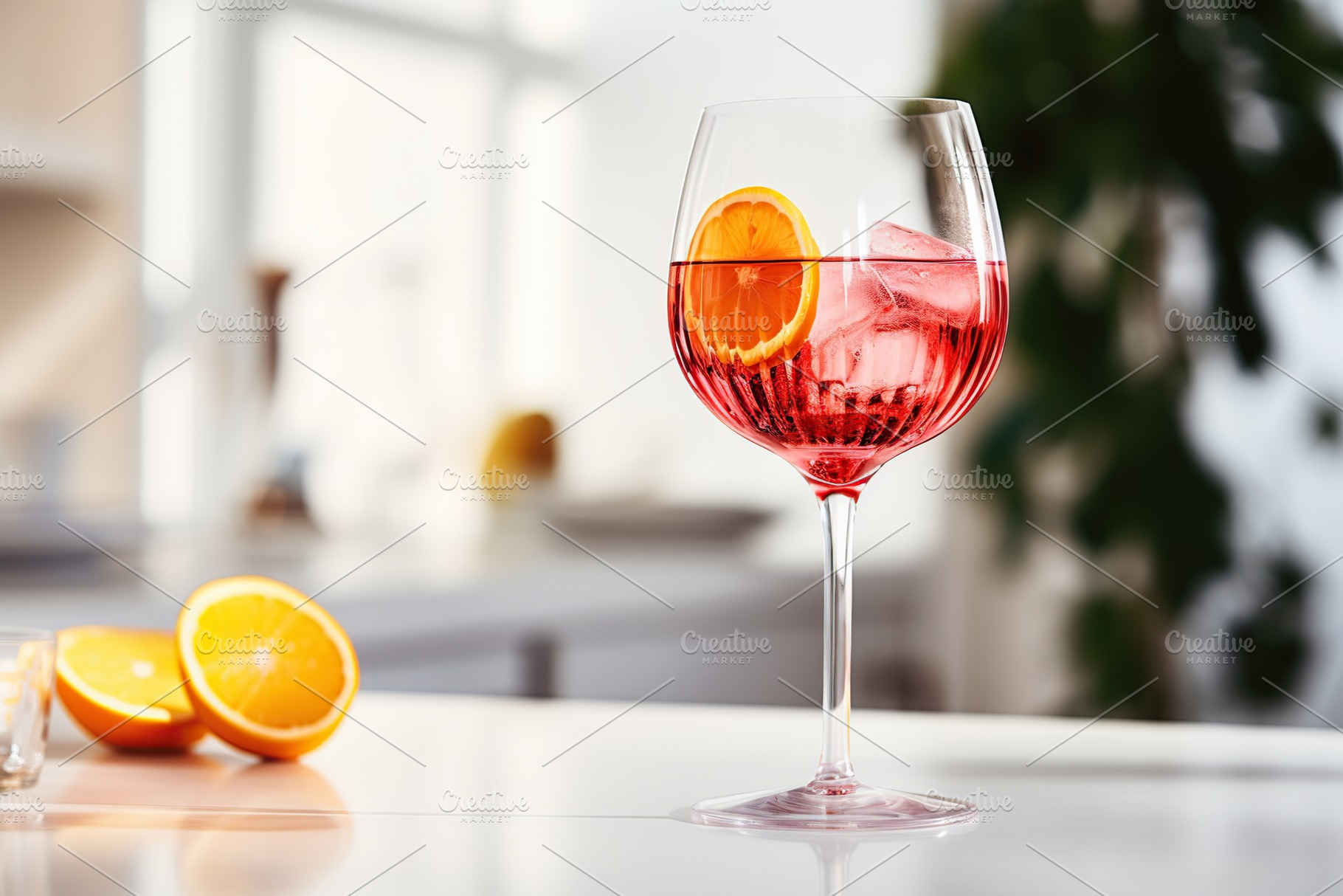 Alcohol cocktail in wineglass on kitchen table, a Food & Drink Photo by AlyaAnd