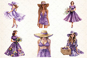 Purple Summer Vintage Woman Clipart, an Illustration by DreamCafeArt (Thumbnail 4 of 8)