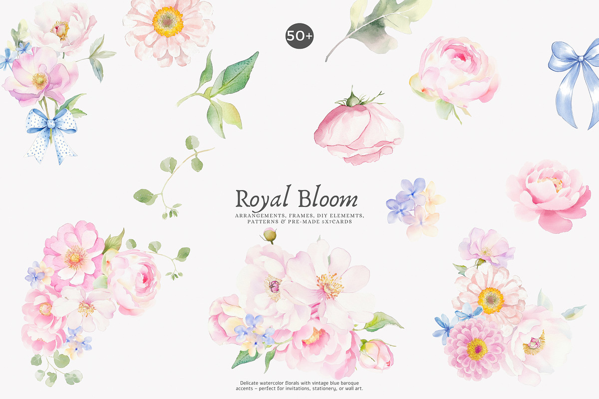 royal bloom watercolor floral set, a Decorative Illustration by Patishop Art (Photo 5 of 10)