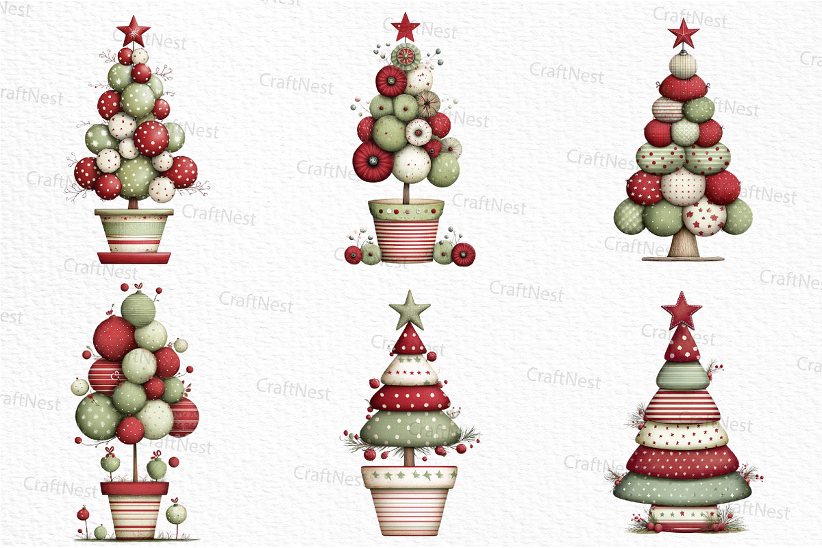 Cute Christmas Topiaries Tree, an Illustration by Craft Nest (Photo 4 of 6)