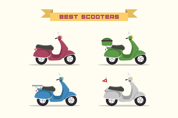 Set Of Vector Retro Scooters
