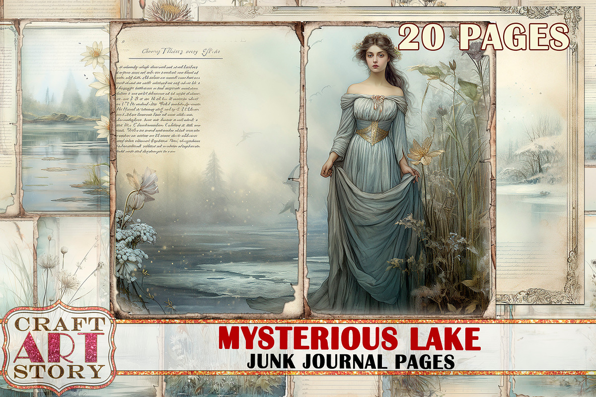Mysterious Lake Junk Journal Pages, a Person Illustration by CraftArtStory (Photo 1 of 5)