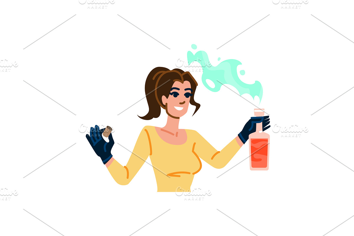 Scientist holding cork and beaker, an Illustration by pikepicture