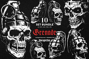 10 Bundle Dark Art Grenade Skull Bom, an Illustration by Morspective (Thumbnail 1 of 7)