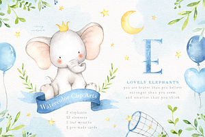 Lovely Blue Elephants Watercolor Set