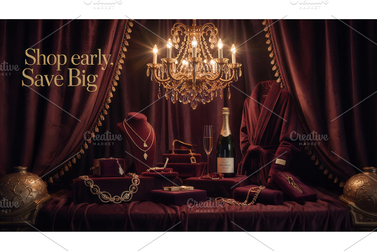 Luxurious holiday gift display with, an Illustration by tilialucida