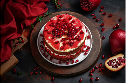Sponge cake pomegranates studio, a Food & Drink Photo by Ylivdesign