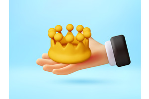 3D Businessman holding golden crown., an Object Illustration by Abscent