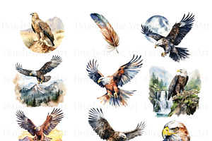 Watercolor Eagle Clipart, American