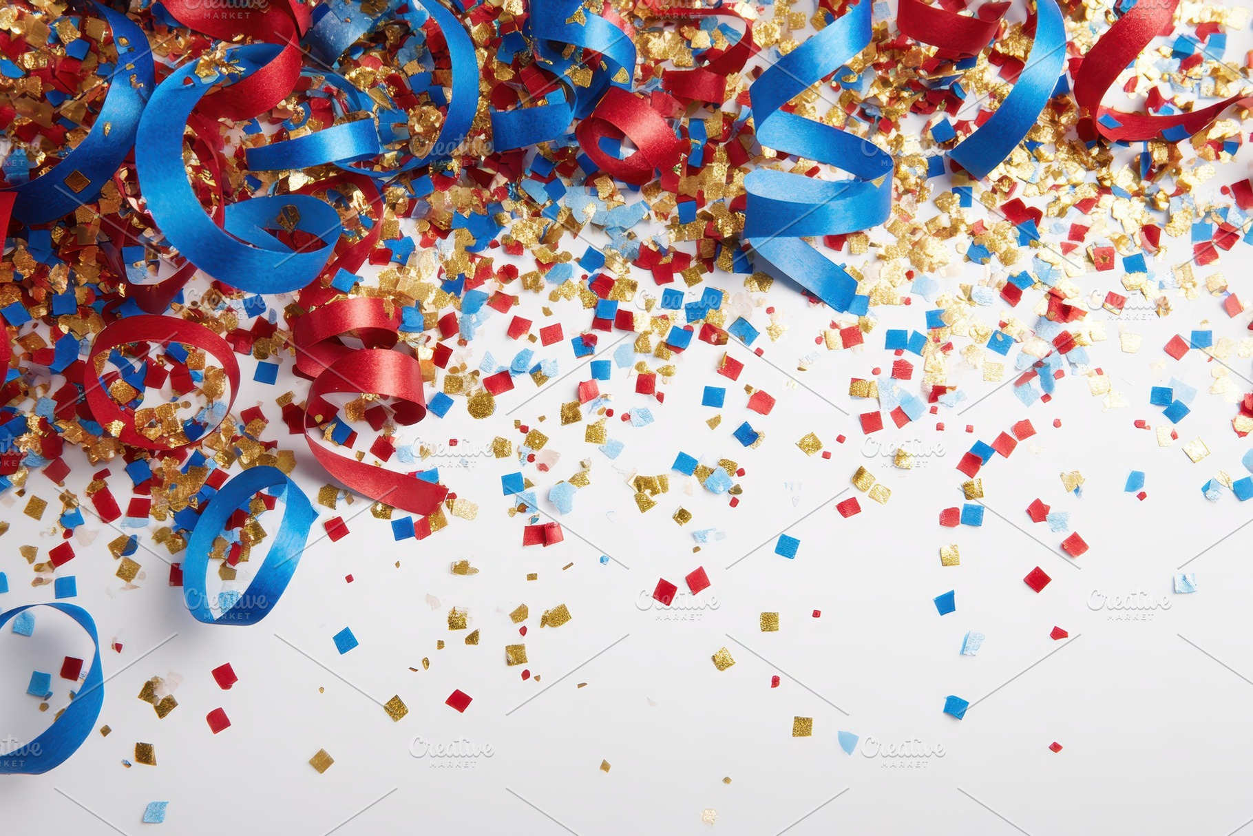 Festive confetti and ribbons celebra, a Photo by Pixeness Studio