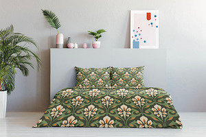 Green Ikat Floral Damask Pattern