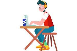 Man work on laptop at desk vector, a Person Illustration by vectorpointstudio