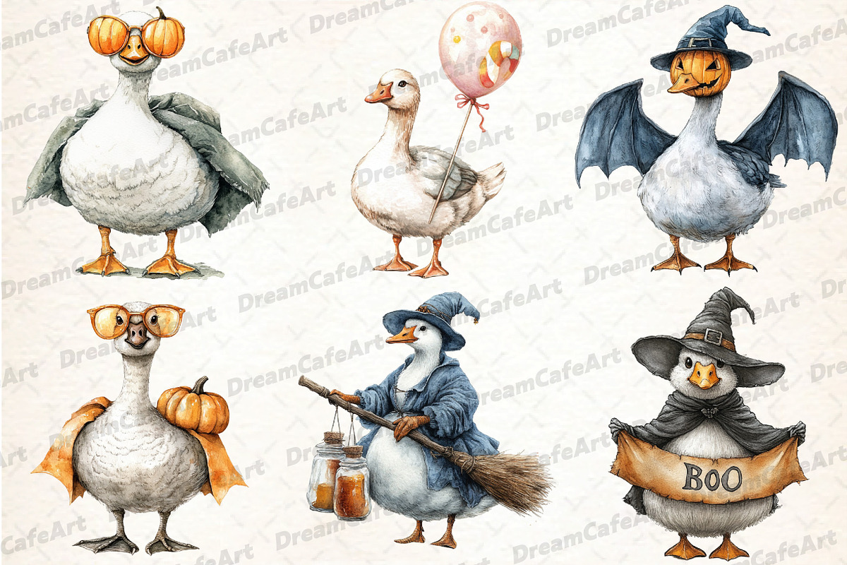 Witchy Goose Halloween Clipart Set, an Illustration by DreamCafeArt (Photo 4 of 7)