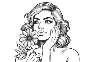 Woman Holding Flower engraving, a Person Illustration by AlexArt