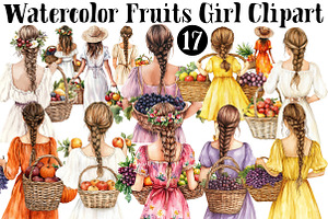 Watercolor Fruits Girl Clipart, a Seasonal Illustration by CitraGraphics